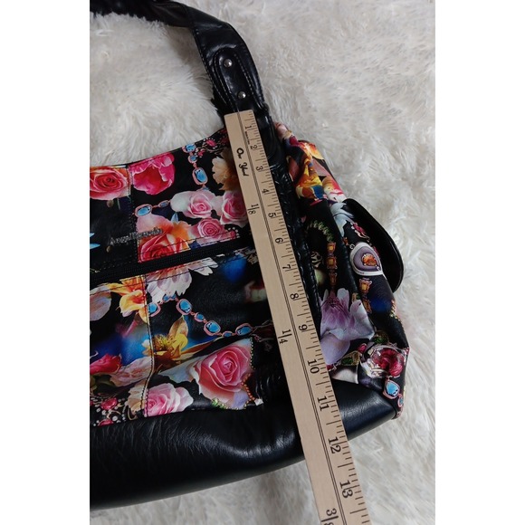 Angel Barcelo Black PU Leather Floral Fashion Shoulder Bag Boho Soft - Picture 8 of 8